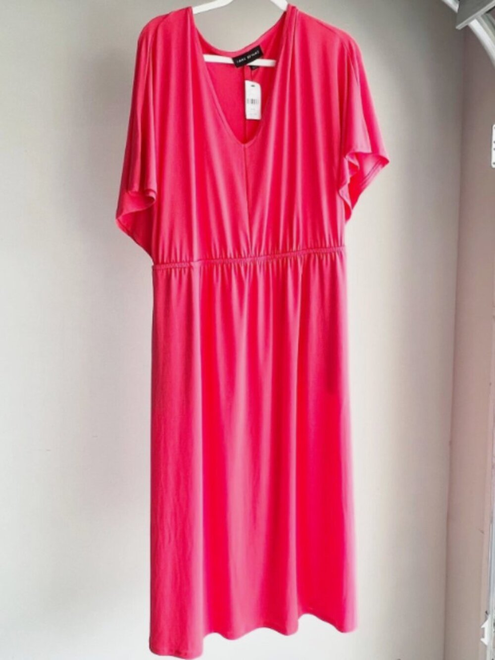 Lane Bryant Size 14/16 Coral Scoop Neck Elastic Waist Midi Dress NEW! - Picture 2 of 4
